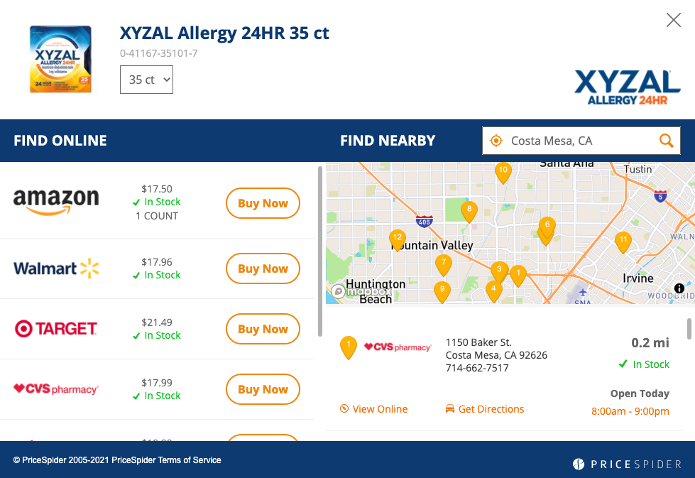 screenshot of Where to Buy